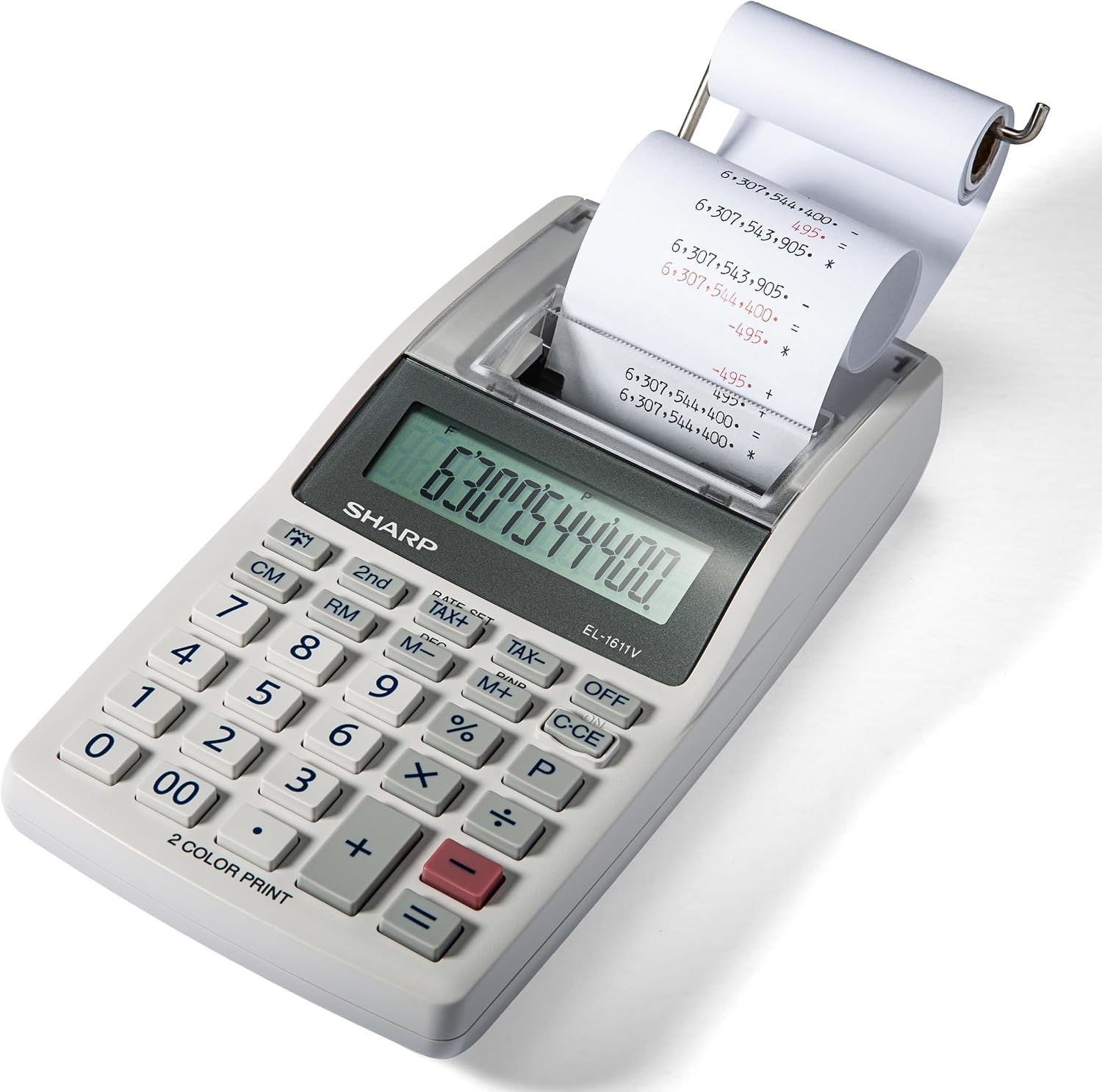 Sharp EL-1611V Mini Desktop Printing Calculator, White