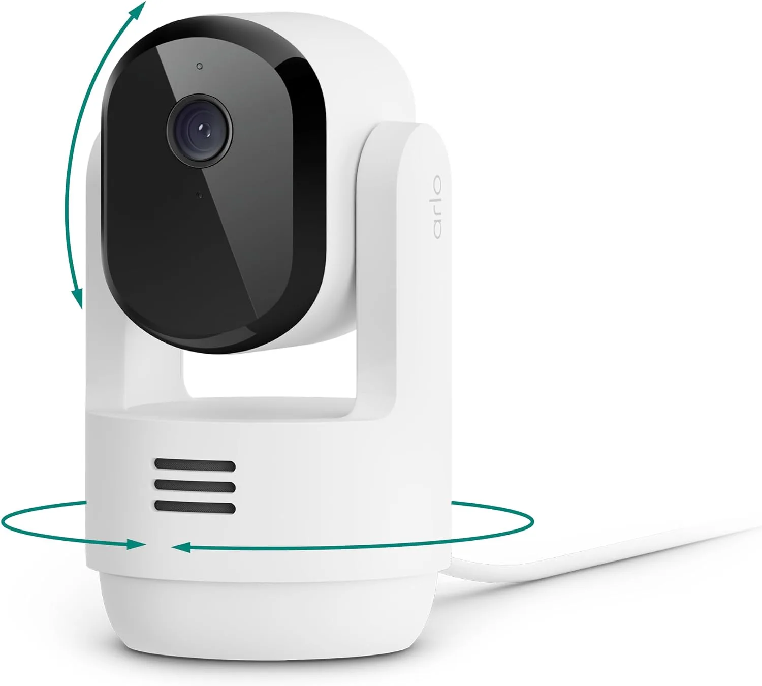 Arlo Essential Indoor Pan Tilt Security Camera 2K (2025 Release) - Wired Plug-in Power, Person Recognition, Animal Detection, Animated Preview, 1-Month Secure Plan, Auto Motion Tracking, 1 Cam, White