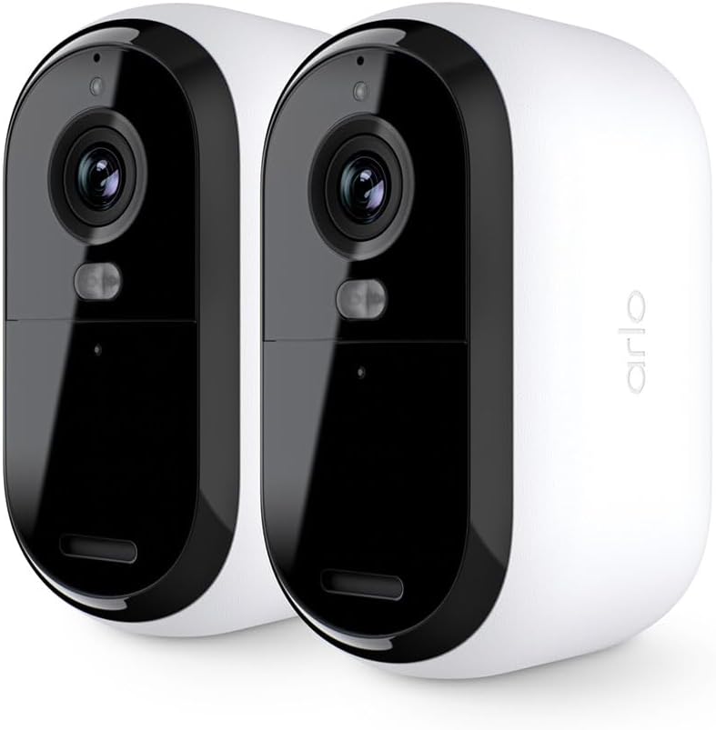 Arlo Essential Security Camera 2K | Outdoor - Indoor | 2nd Gen | Wireless with Spotlight, 2-Way Audio, Color Night Vision, Live Stream, Motion Activation, Real Time Notifications - White, 2 Cameras