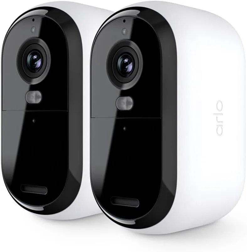 Arlo Essential Security Camera 2K | Outdoor - Indoor | 2nd Gen | Wireless with Spotlight, 2-Way Audio, Color Night Vision, Live Stream, Motion Activation, Real Time Notifications - White, 2 Cameras