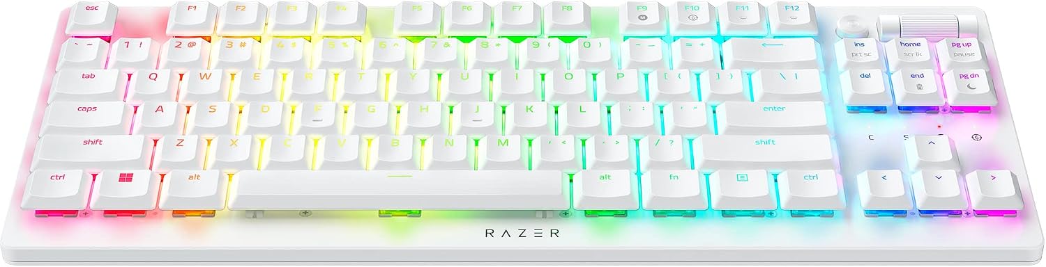 Razer DeathStalker V2 Pro TKL Wireless Gaming Keyboard: Low Profile Optical Switches Linear Red - HyperSpeed Wireless & Bluetooth - Chroma RGB - Up to 200 Hr Battery - Razer Snap Tap - White
