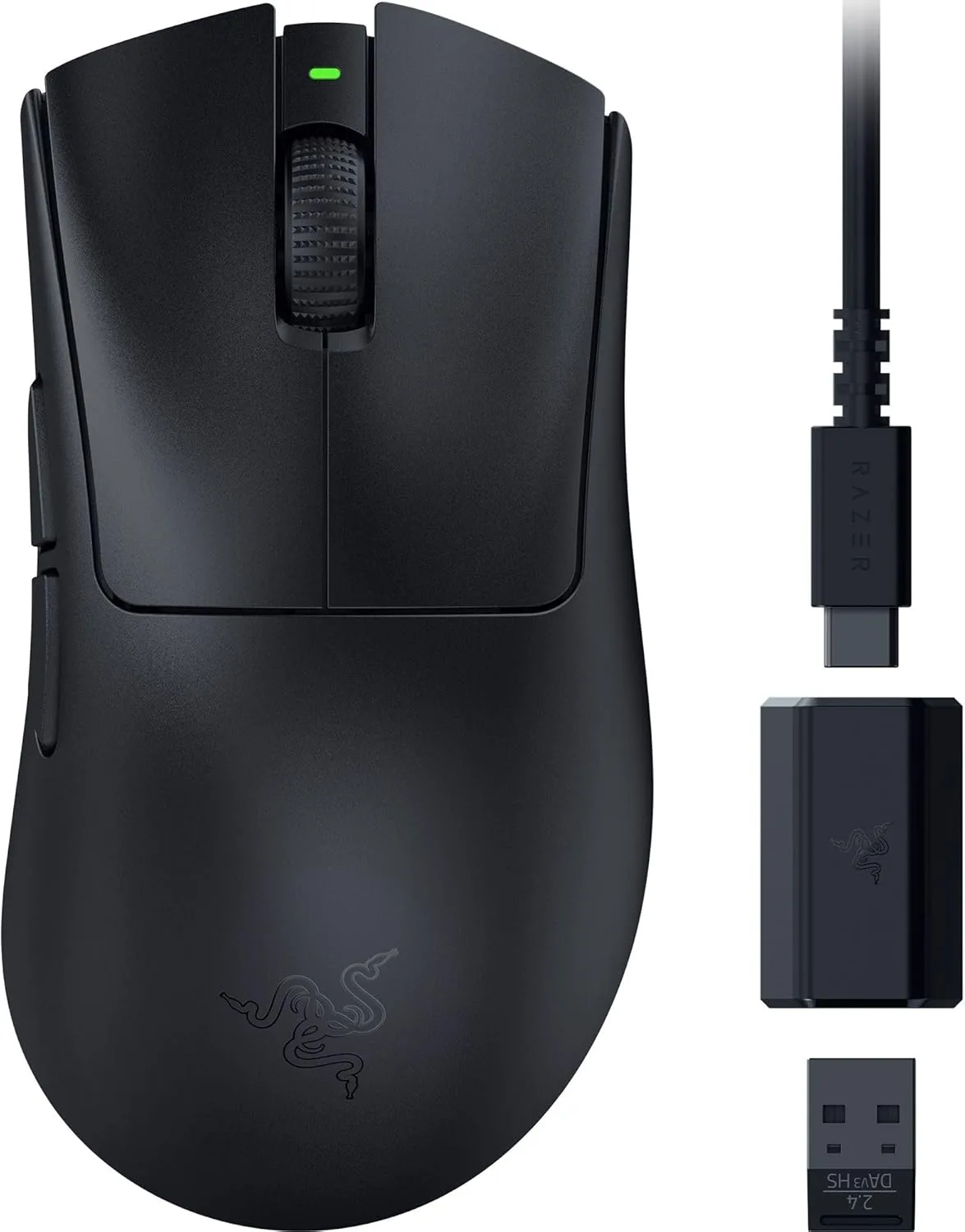 Razer DeathAdder V3 HyperSpeed Wireless Gaming Mouse: 55g Lightweight - USB C Charging - Up to 100 Hr Battery - Advanced 26K Optical Sensor - Gen 3 Optical Switches - 8 Programmable Controls - Black