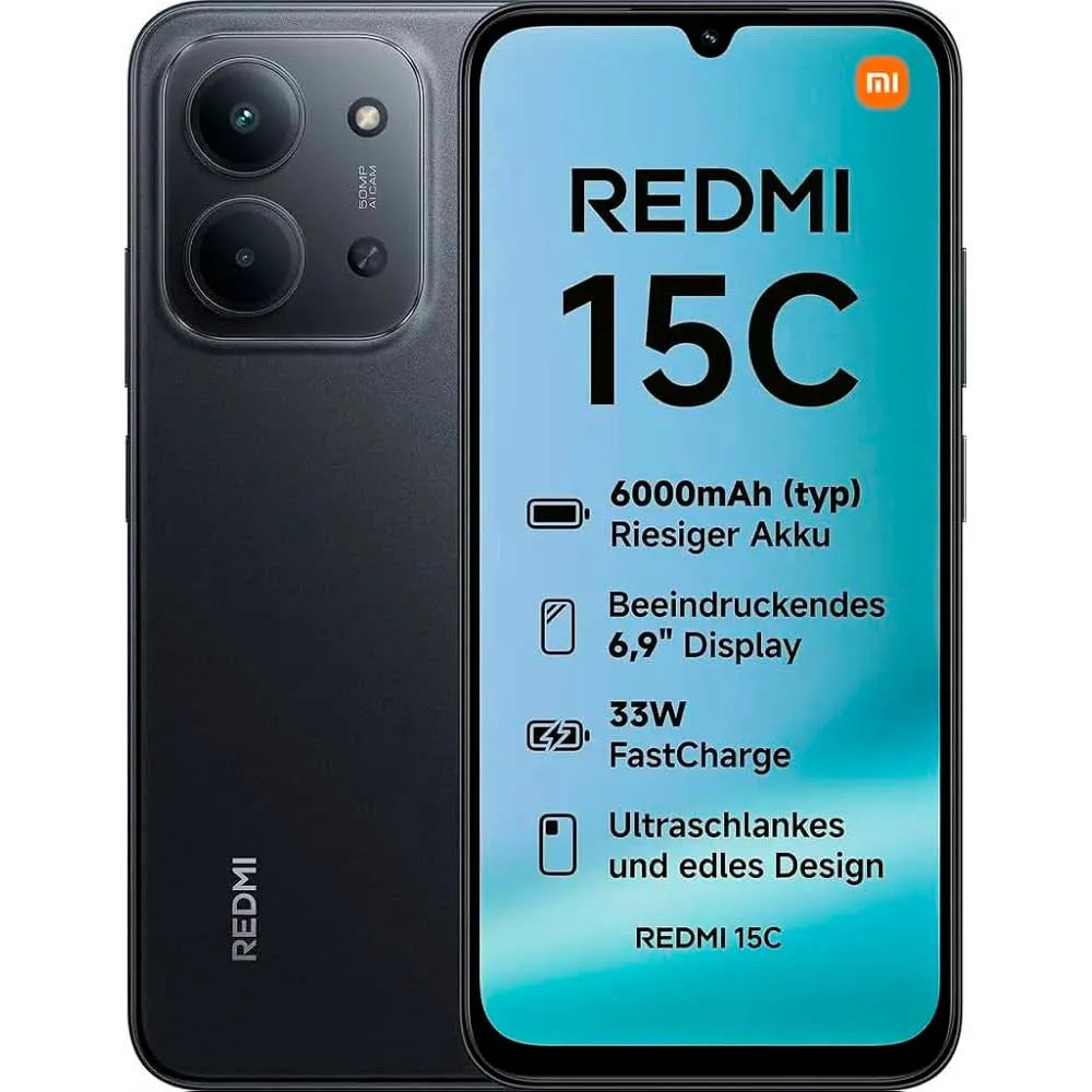 Redmi 15C Dual SIM, 4+4GB/256GB - Midnight Black - Brand New